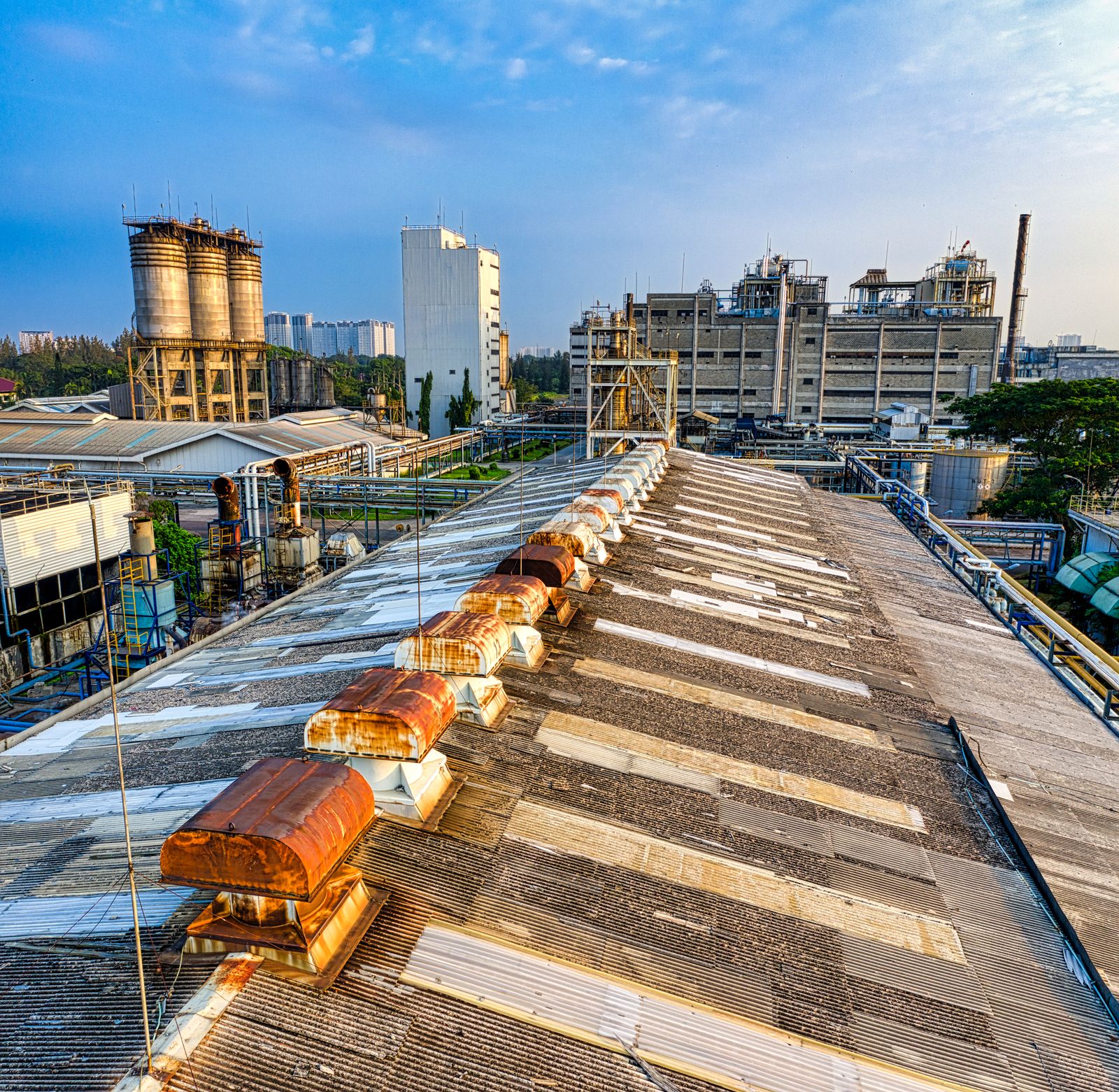 Large industrial manufacturing complex viewed from above